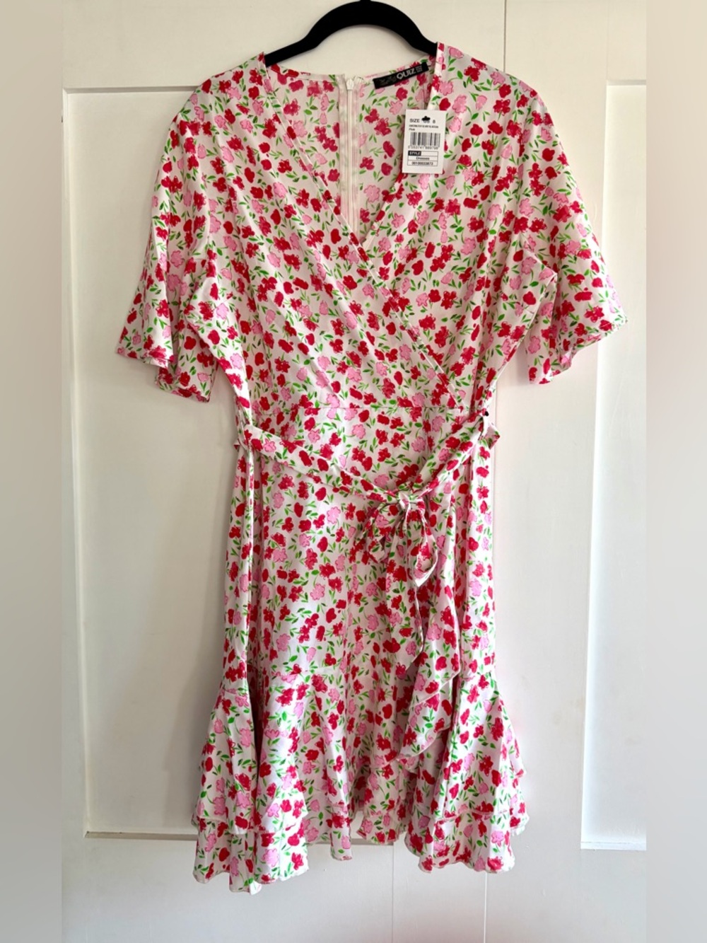 Floral Tie-Waist Mini Dress in Pink and Green